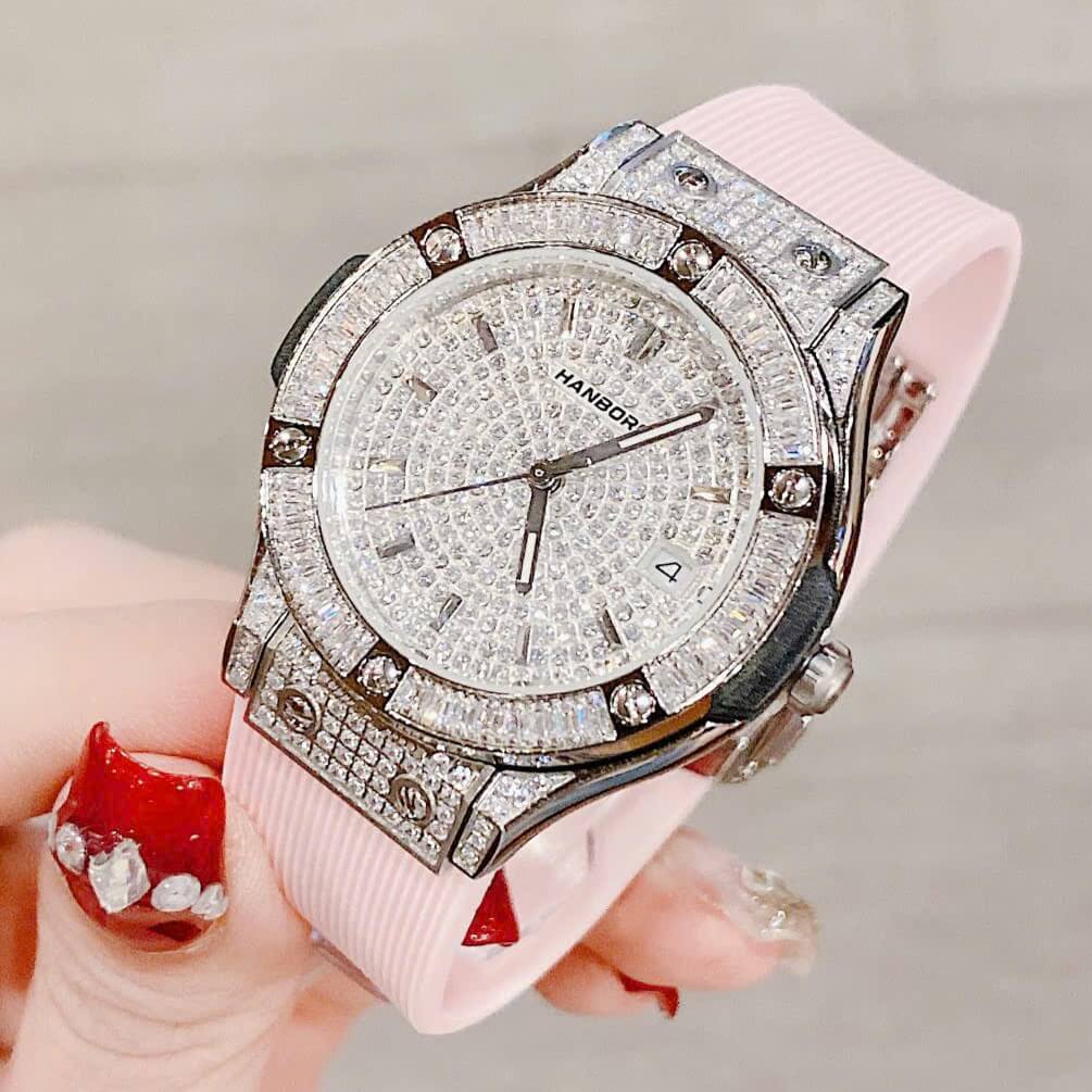 Giá Đồng Hồ Hublot Nữ Chính Hãng Mới Nhất 2026 – Cập Nhật Theo Từng Bộ Sưu Tập 2 dong ho nu hanboro dang hublot day cao su vo silver dinh da 34mm 3